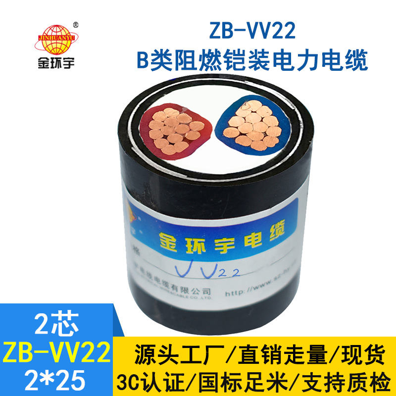 金環宇電纜 銅芯阻燃電力電纜ZB-VV22-2*25鎧裝電線電纜