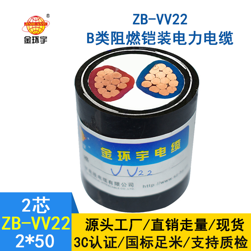 金環宇電纜 ZB-VV22-2*50平方 深圳阻燃b級鎧裝vv22電力電纜